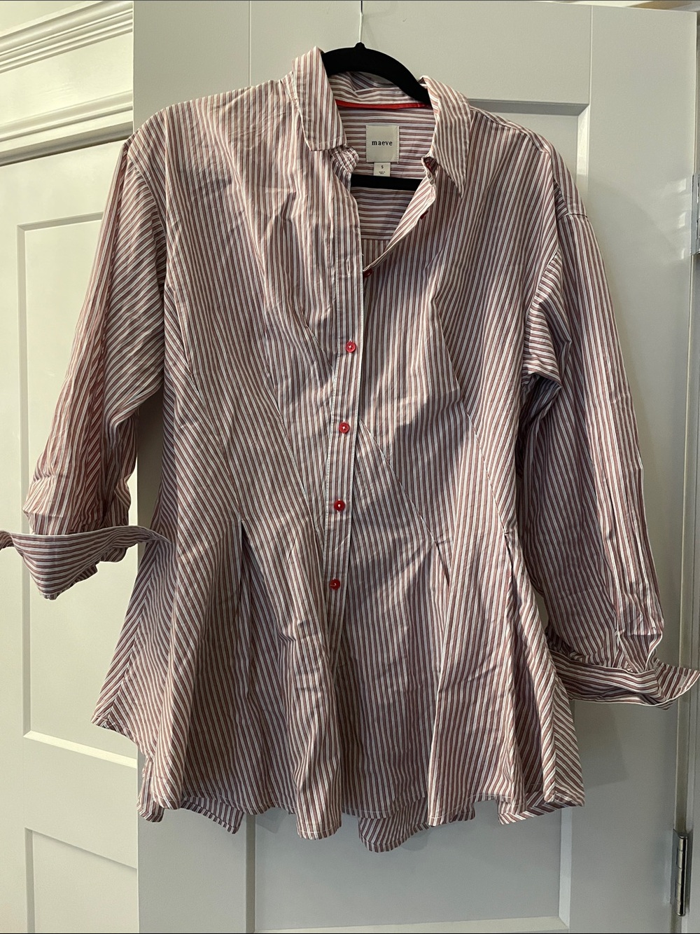 Maeve Red and White Striped Button-Down Shirt